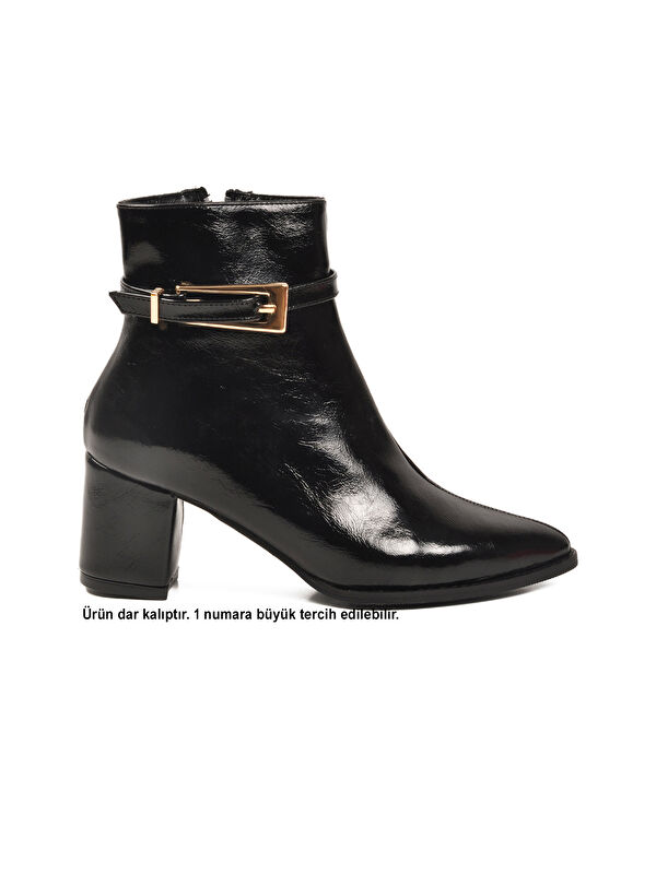 Siyah Dar Kalıp İçi Polarlı Sivri Burun Topuklu Kadın Bot 262327 Z - Görsel 3