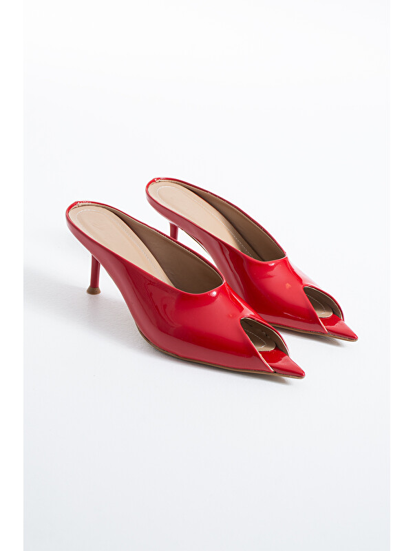 DUXAL SHOES Jamya Kadın Rugan Sivri Burun İnce Topuklu Terlik Mule Ayakkabı