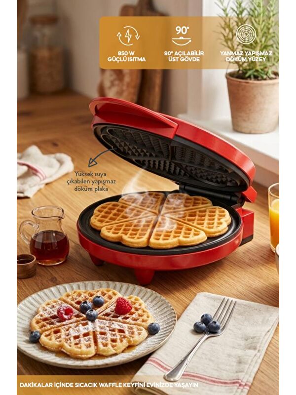 Sinbo SSM-2595 Waffle Makinesi 850W | 182 mm Yapışmaz Döküm Plaka Kırmızı | 5 Dilimli Waffle