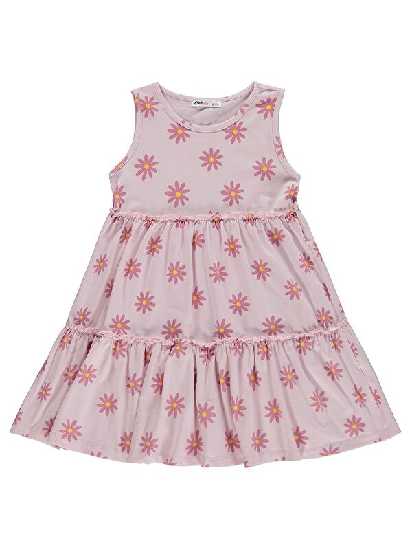 Civil Girls Papatya Desenli 6-9 Yaş Elbise - Pudra