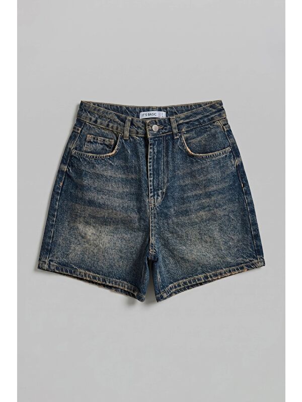 It's Basic Kadın Koyu Tint Diana 2s6 Mom Fit Midi Boy Denim Şort