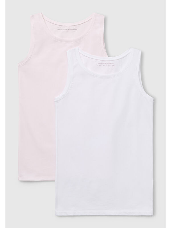 United Colors Of Benetton Kız Çocuk Beyaz-Pembe Kalın Askılı 2'li Atlet Seti