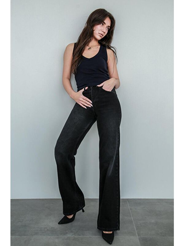 Madmext Siyah Yüksek Bel Kadın Wide Leg Pantolon Mg2388