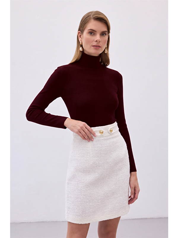 SATEEN Tam Balıkçı Triko - Koyu Bordo