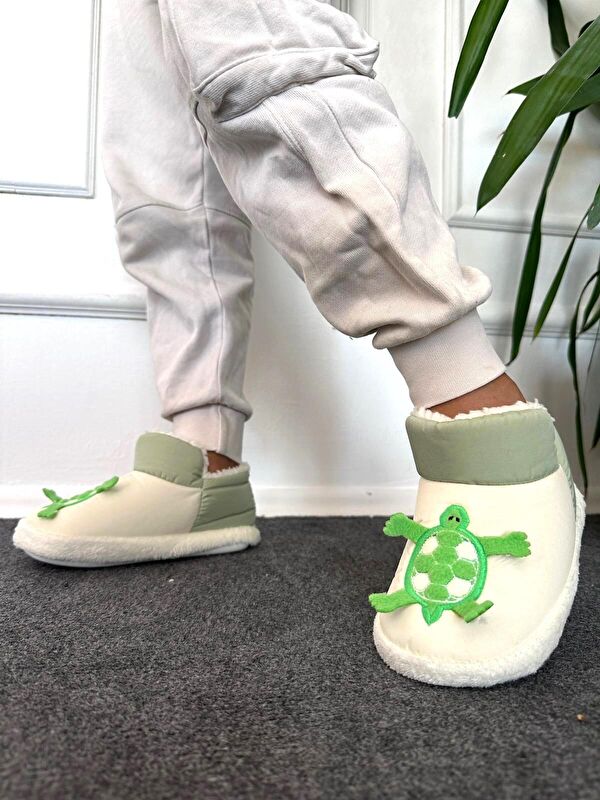 Kaplumbağa Desenli Kaydırmaz Taban Termal Isı Kreş Ev Okul Ayakkabısı Bebek Çocuk Panduf Ev Botu - Görsel 2