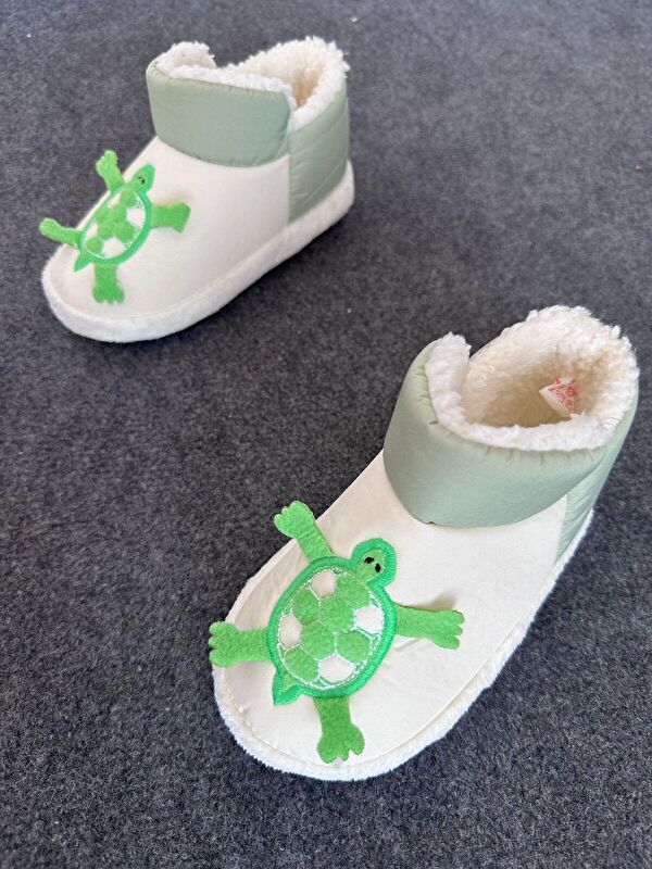 Kaplumbağa Desenli Kaydırmaz Taban Termal Isı Kreş Ev Okul Ayakkabısı Bebek Çocuk Panduf Ev Botu - Görsel 3