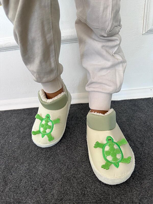 Kaplumbağa Desenli Kaydırmaz Taban Termal Isı Kreş Ev Okul Ayakkabısı Bebek Çocuk Panduf Ev Botu - Görsel 4