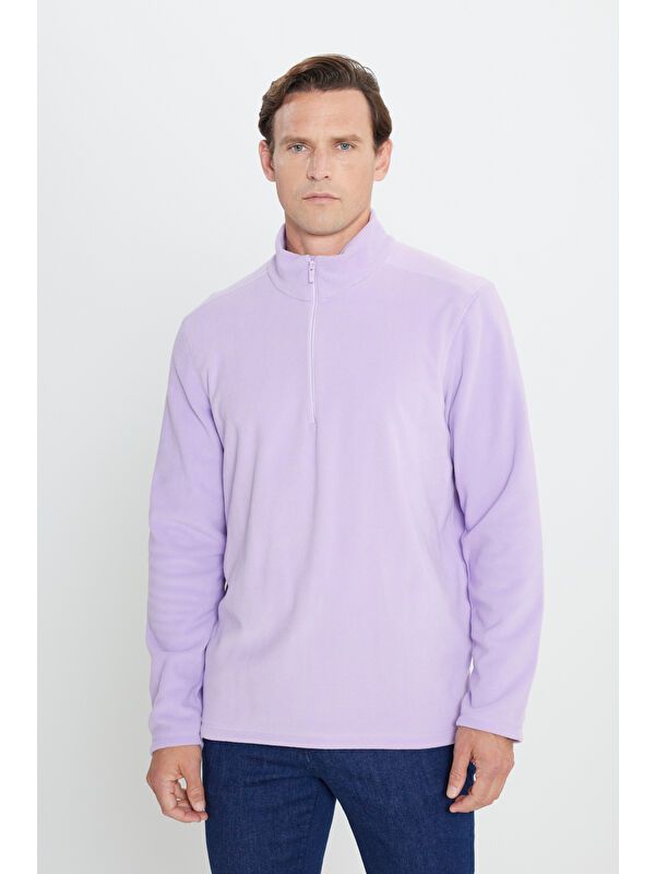 AC&Co / Altınyıldız Classics Erkek Lila Anti-Pilling Tüylenme Yapmayan Standart Fit Dik Yaka Polar Sweatshirt