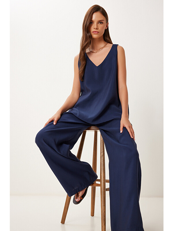 Happiness İstanbul Modal Bluz Pantolon Takım LACİVERT LMC0059