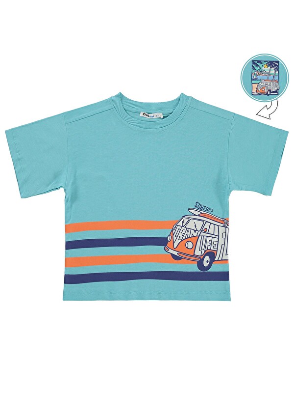 Civil Boys Surfers Minibüs Baskılı 2-5 Yaş Tişört - Yeşil