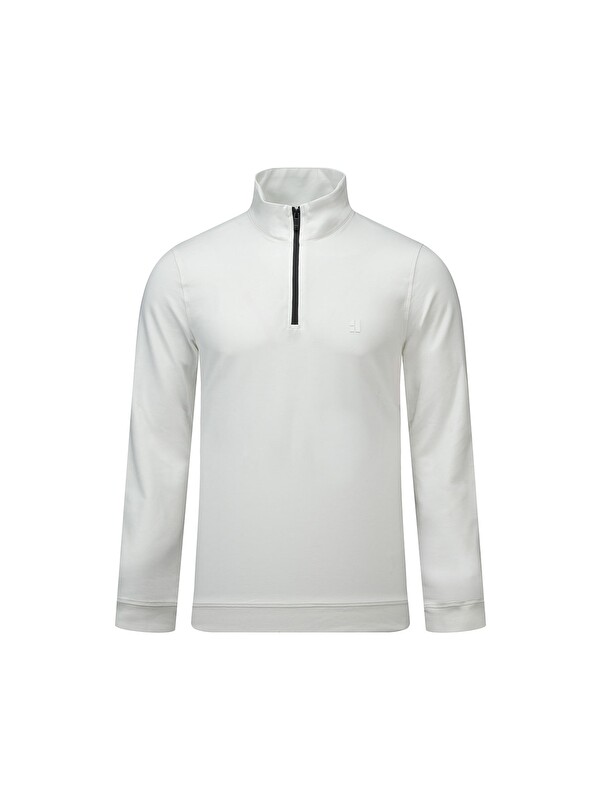 Hatemoğlu Beyaz Regular Fit Yarım Balıkçı Yaka Fermuarlı Sweatshirt