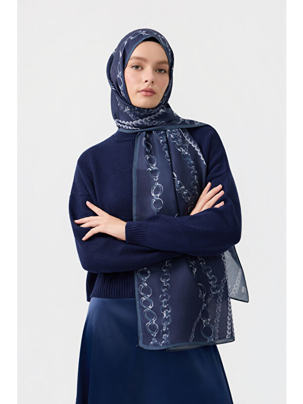 QEF Pamuk Twill Şal Loop Line Lacivert