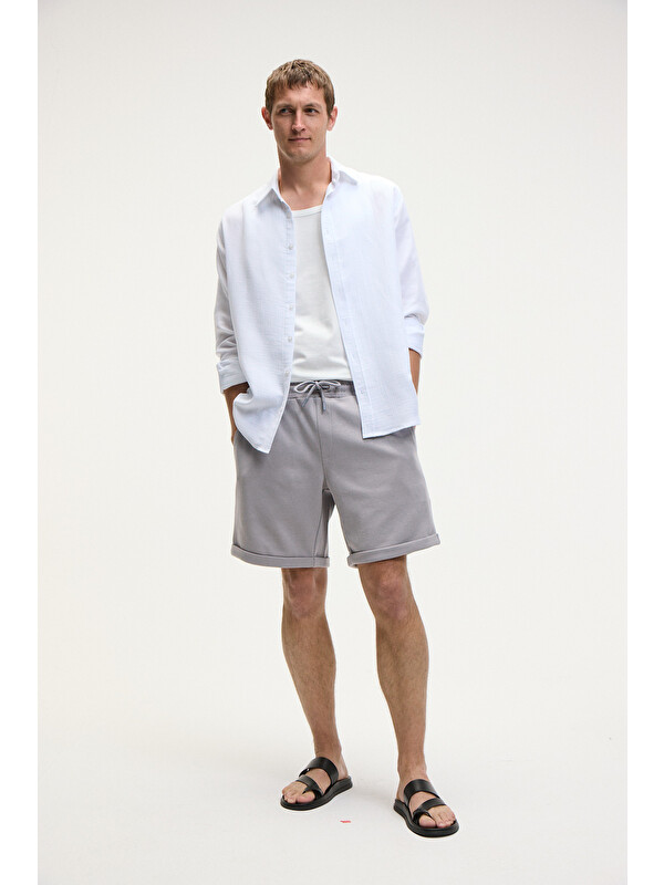GRIMELANGE YOURI Erkek Beli Lastikli Arka Tek Cepli Relaxed Fit LİLA Şort