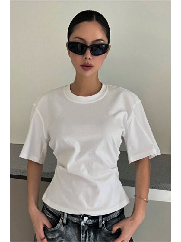 Tarz Cool Kadın Kısa Kollu Sırt Dekolteli Slim Fit Bluz/T-Shirt