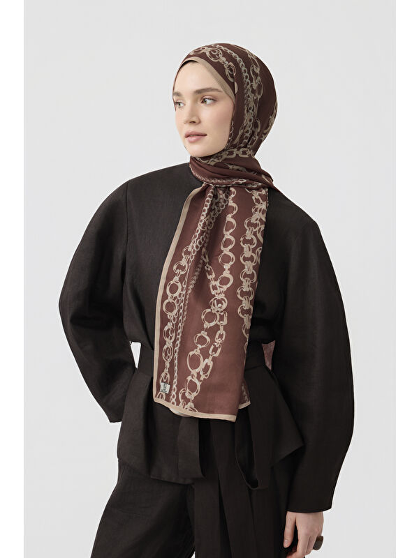 QEF Pamuk Twill Şal Loop Line Kızıl Kahve