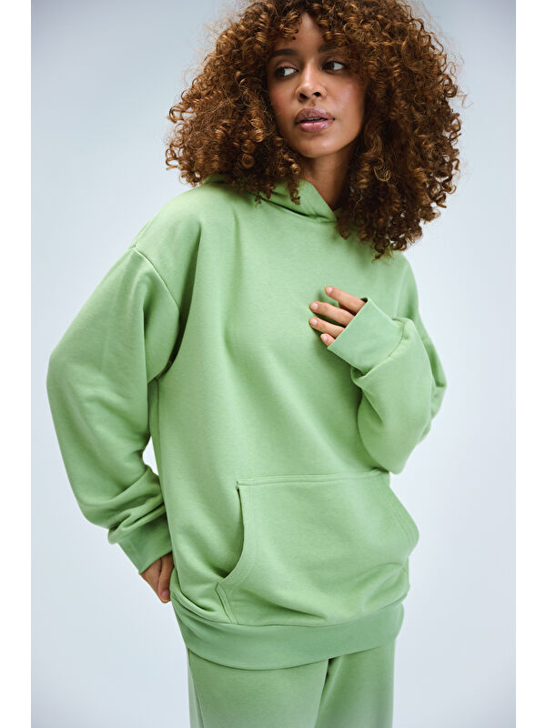 gothamVibes Kadın Timeless Oversize Fıstık Yeşili Hoodie Sweatshirt