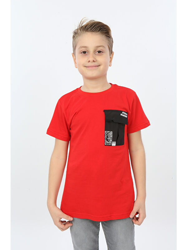 Toontoykids Erkek Çocuk Göğsü Cepli Yazı Baskılı Tişört