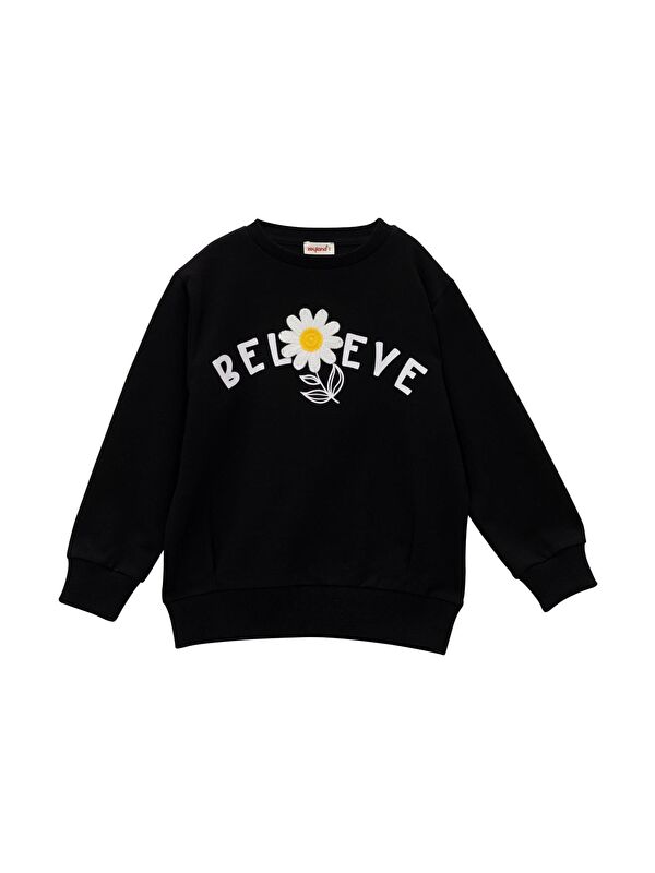 ZEYLAND Kız Çocuk Çicek Aksesuarlı Sweatshirt - Siyah