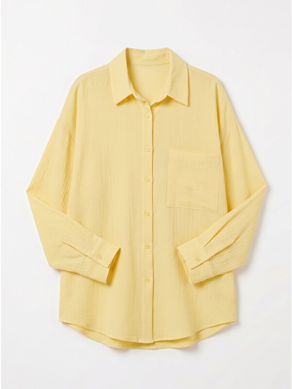 Happiness İstanbul Oversize Basic Müslin Gömlek SARI LMX0002