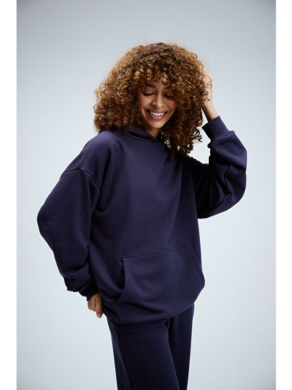 gothamVibes Kadın Timeless Oversize Lacivert Hoodie Sweatshirt
