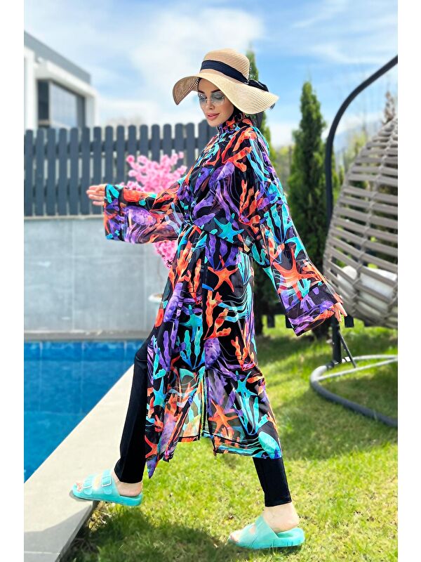 Remsa Mayo Tesettür Mayo Üzerine Tek Kaftan Kimono Pareo