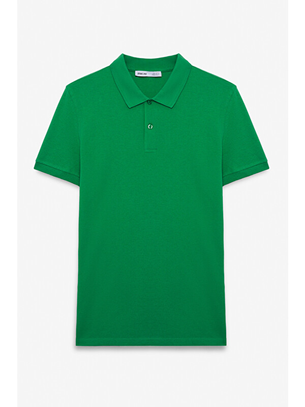 GRIMELANGE SKYLOOM Erkek %100 Pamuk Kısa Kollu Regular Fit YEŞİL Polo Yaka T-shirt