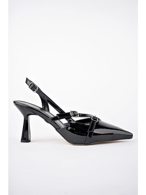 MİCHELLE Arkası Açık Kemer Detaylı İki Bantlı Rugan Kadın Topuklu Ayakkabı - Görsel 3