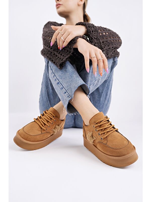 KOZMOS Kalın Taban Bağcıklı Yıldız Detaylı Kadın Kışlık Sneaker Spor Ayakkabı - Görsel 6