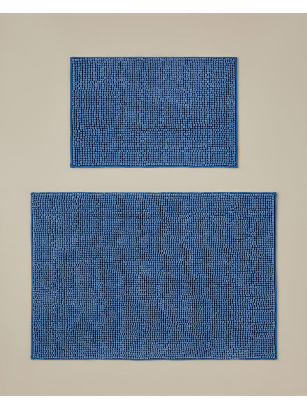 English Home Macaroni Kaydırmaz Taban Banyo Paspası Seti 60x90 + 40x60 cm Mavi