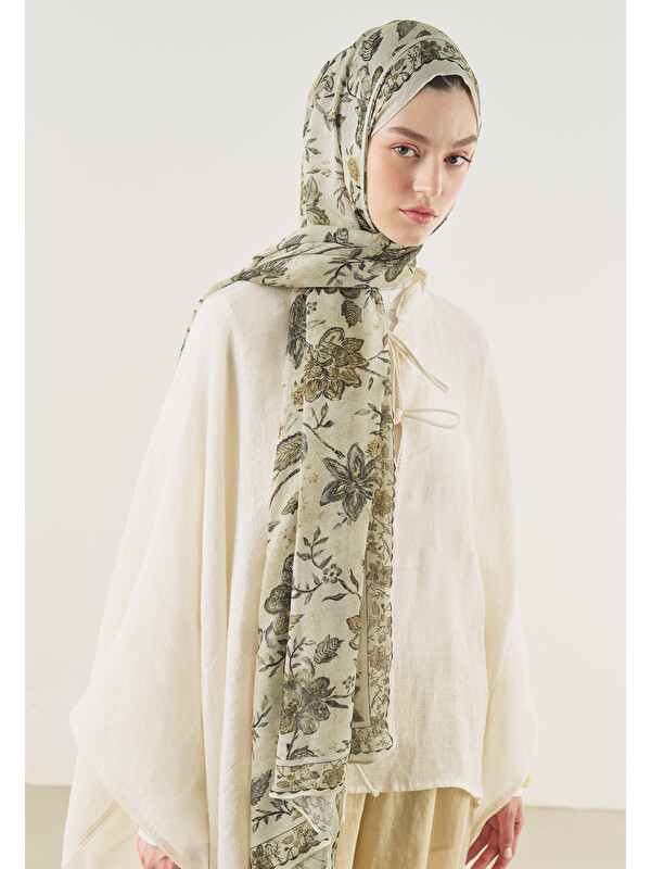 Fresh Scarfs Ethnic Blossom Desen Soft Viskon Şal Bej