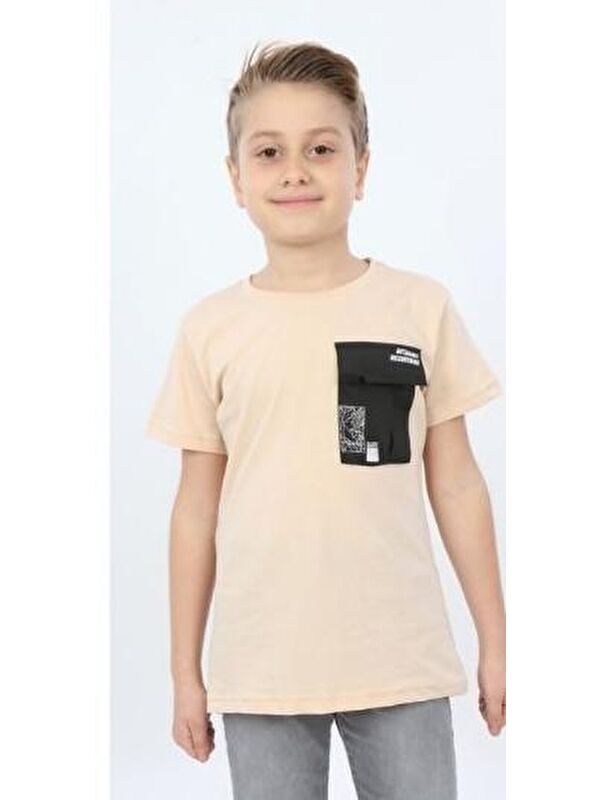 Toontoykids Erkek Çocuk Göğsü Cepli Yazı Baskılı Tişört