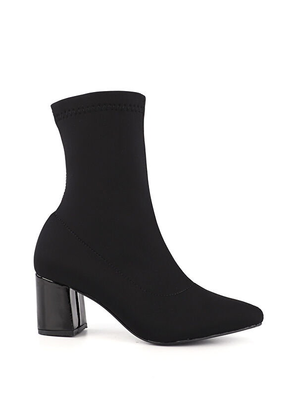 Kadın SİYAH Sivri Burun Kalın Topuklu Streç Bot - Görsel 2