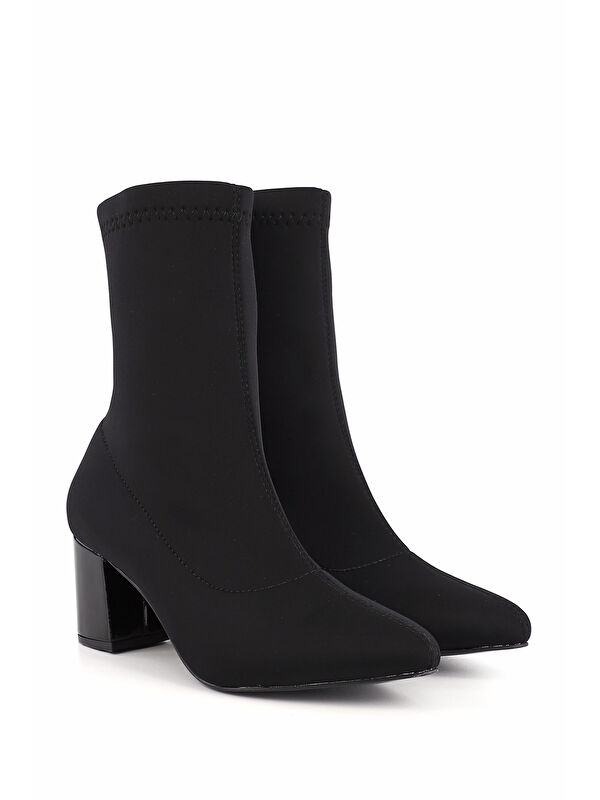 Kadın SİYAH Sivri Burun Kalın Topuklu Streç Bot - Görsel 3