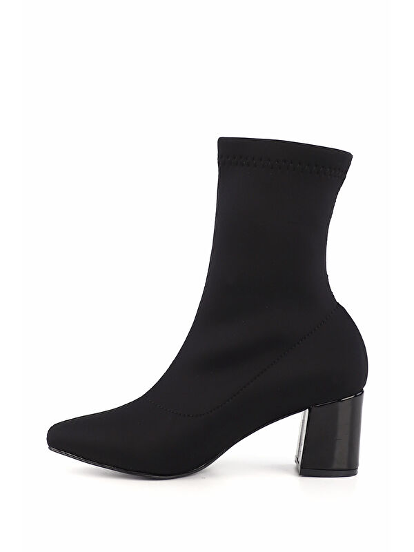 Kadın SİYAH Sivri Burun Kalın Topuklu Streç Bot - Görsel 4