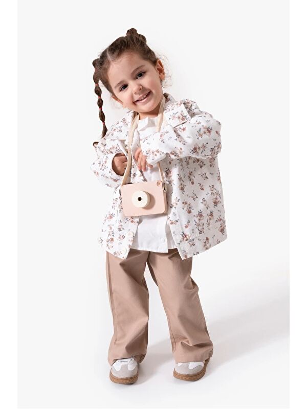 Jikko Baby Çiçekli Vintage Tarz & Gömlek Yaka Bayramlık Kız Çocuk Takımı 9094