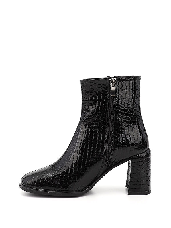Kadın AÇIK SİYAH Fermuarlı Küt Burunlu Kalın Topuklu Bot - Görsel 4