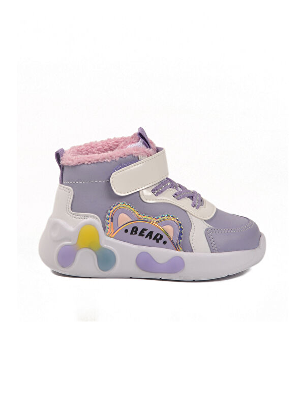 Lila Cırtlı Işıklı İçi Kürklü Anatomik Bebek Bot 2058 B - Görsel 2