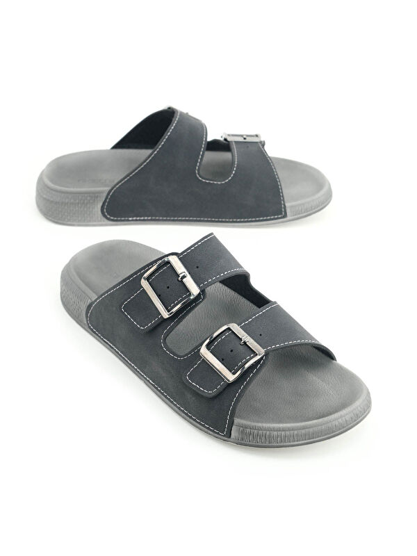 Erkek Yazlık Suni Deri İki Toka Ayarlanabilir Rahat Taban Günlük Terlik - Görsel 2