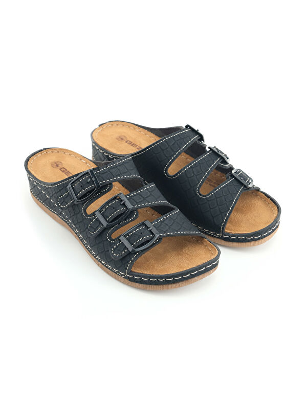 Kadın Yazlık Yüksek Topuk Mikrofiber Rahat Taban Üç Toka Ayarlanabilir Günlük Terlik - Görsel 4