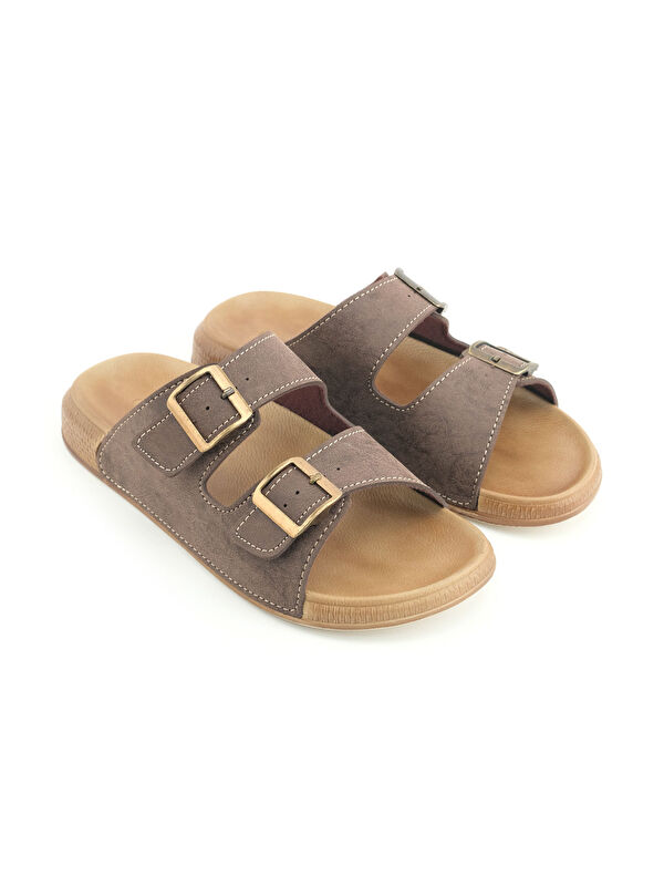 Erkek Yazlık Suni Deri İki Toka Ayarlanabilir Rahat Taban Günlük Terlik - Görsel 4