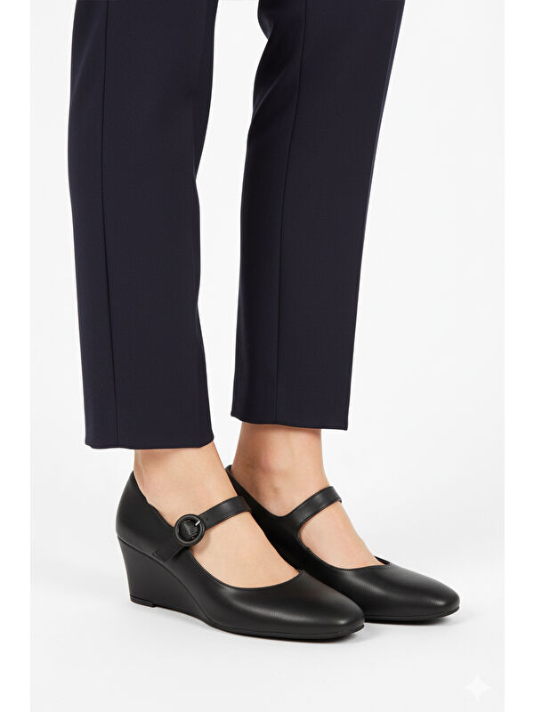 Siyah Dolgu Topuklu Bantlı Kadın Casual Ayakkabı 312478 Z - Görsel 2