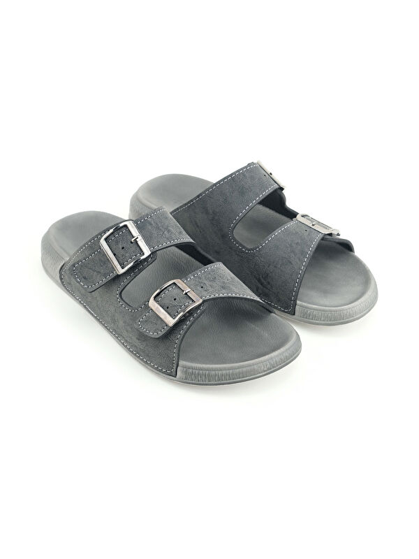 Erkek Yazlık Suni Deri İki Toka Ayarlanabilir Rahat Taban Günlük Terlik - Görsel 4