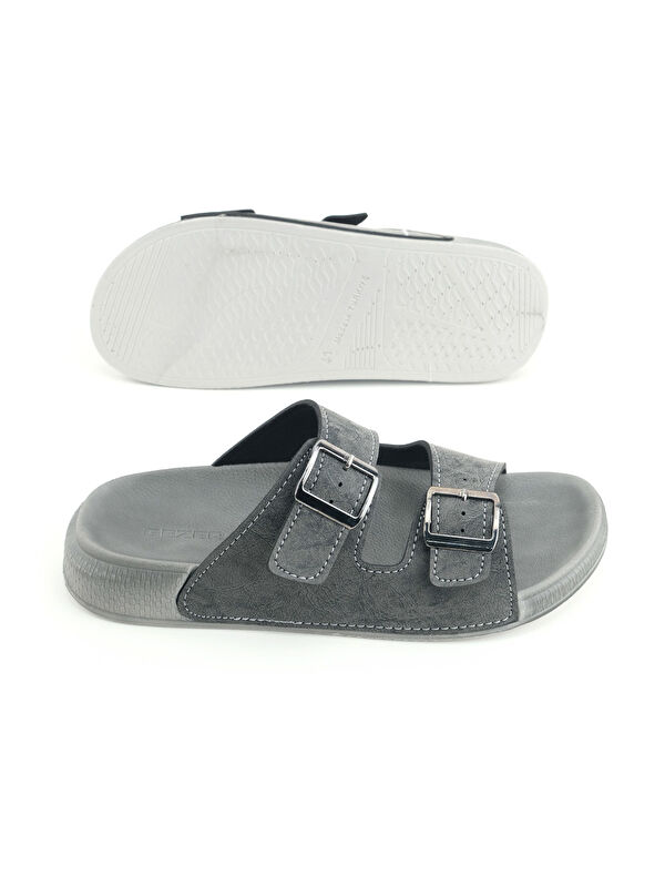 Erkek Yazlık Suni Deri İki Toka Ayarlanabilir Rahat Taban Günlük Terlik - Görsel 6