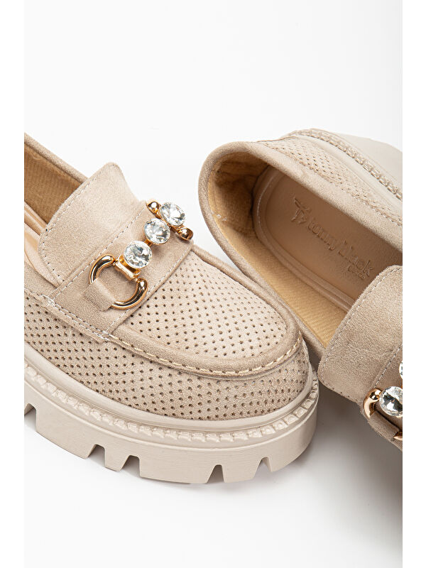 Kadın Ten Süet Rahat Kalıp Yüksek Poli Taban Önü Tokalı Loafer - Görsel 4