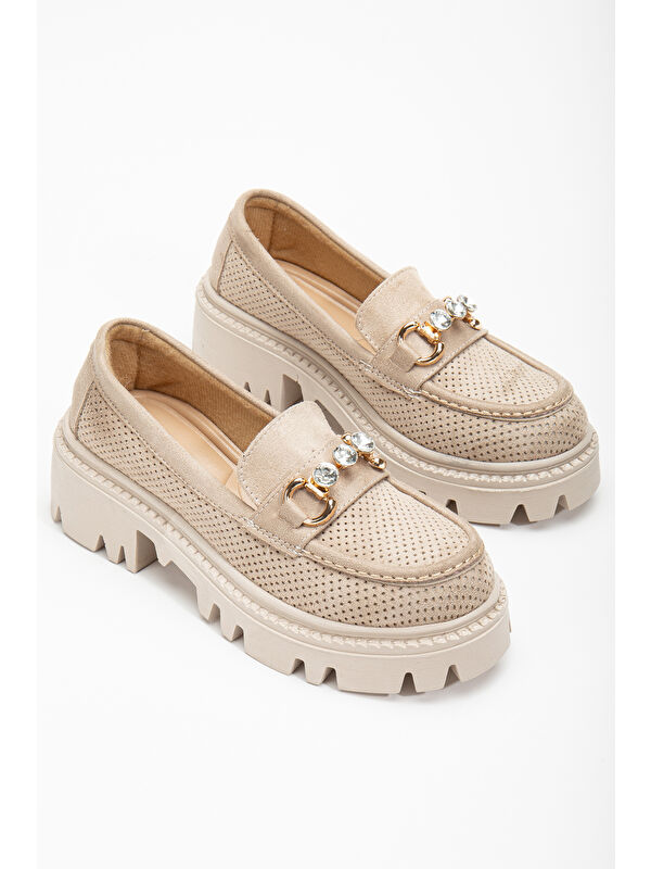 Kadın Ten Süet Rahat Kalıp Yüksek Poli Taban Önü Tokalı Loafer - Görsel 5