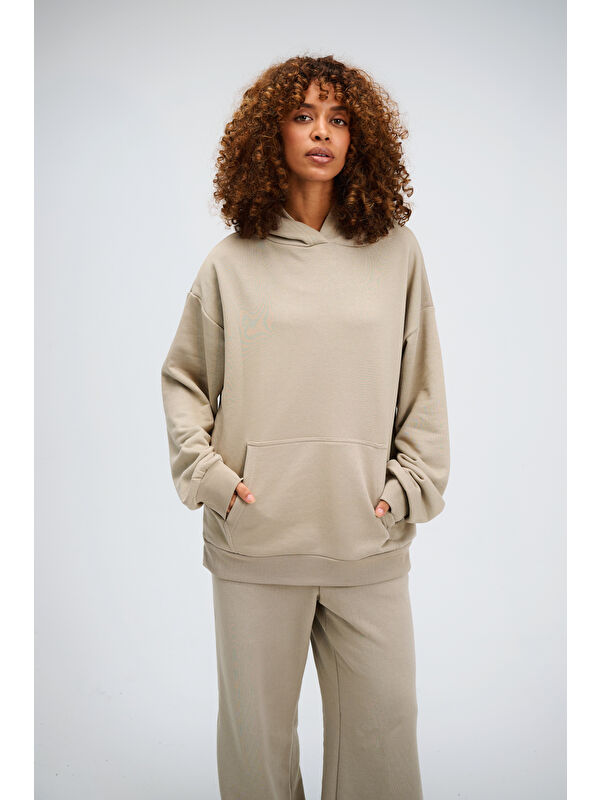 gothamVibes Kadın Timeless Oversize Vizon Hoodie Sweatshirt
