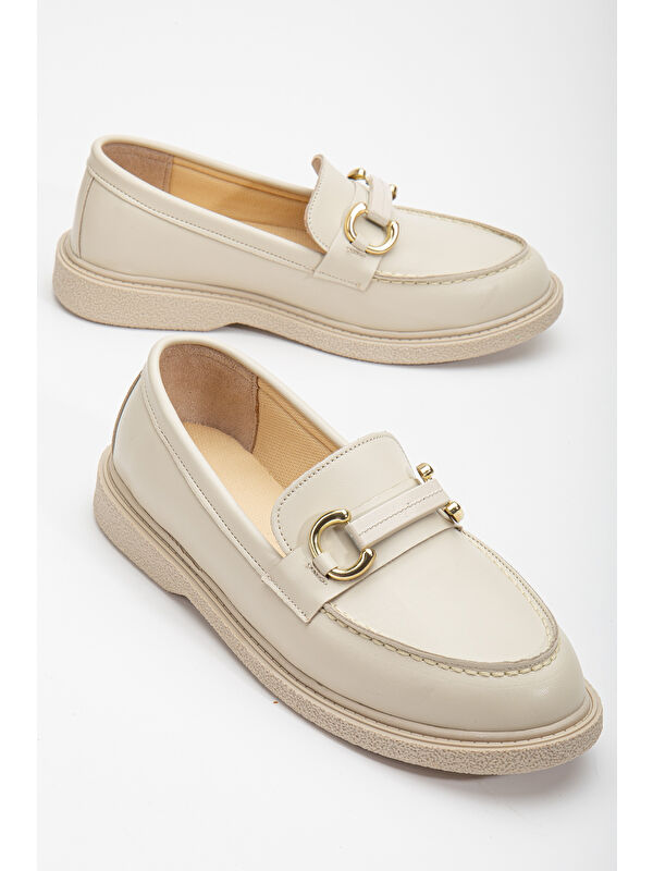 Kadın Ten Cilt Rahat Kalıp Önü Tokalı Günlük Loafer - Görsel 5