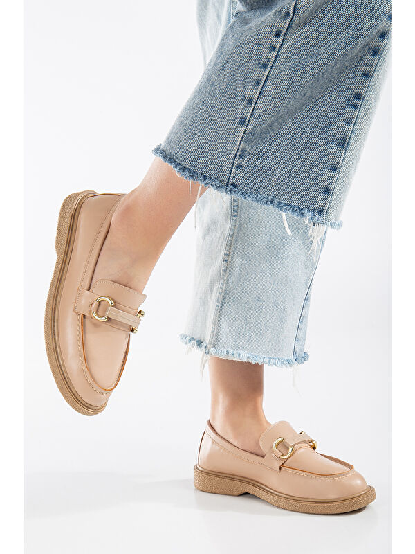 Kadın Nude Cilt Rahat Kalıp Önü Tokalı Günlük Loafer - Görsel 3