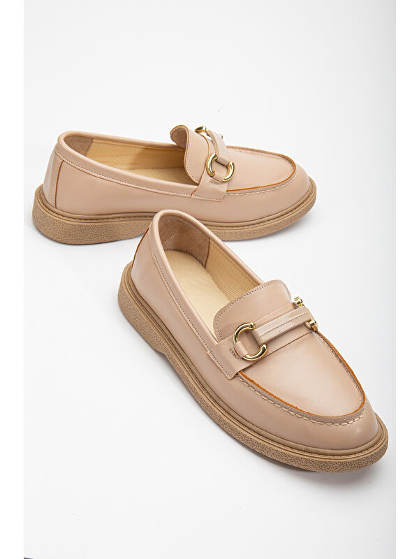 Kadın Nude Cilt Rahat Kalıp Önü Tokalı Günlük Loafer - Görsel 5