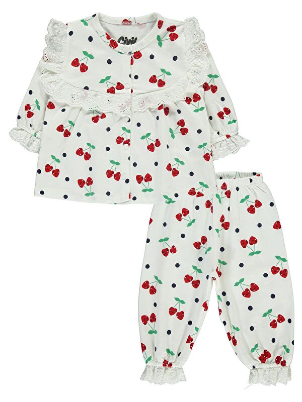 Civil Kız Bebek Pijama Takımı 6-18 Ay Ekru